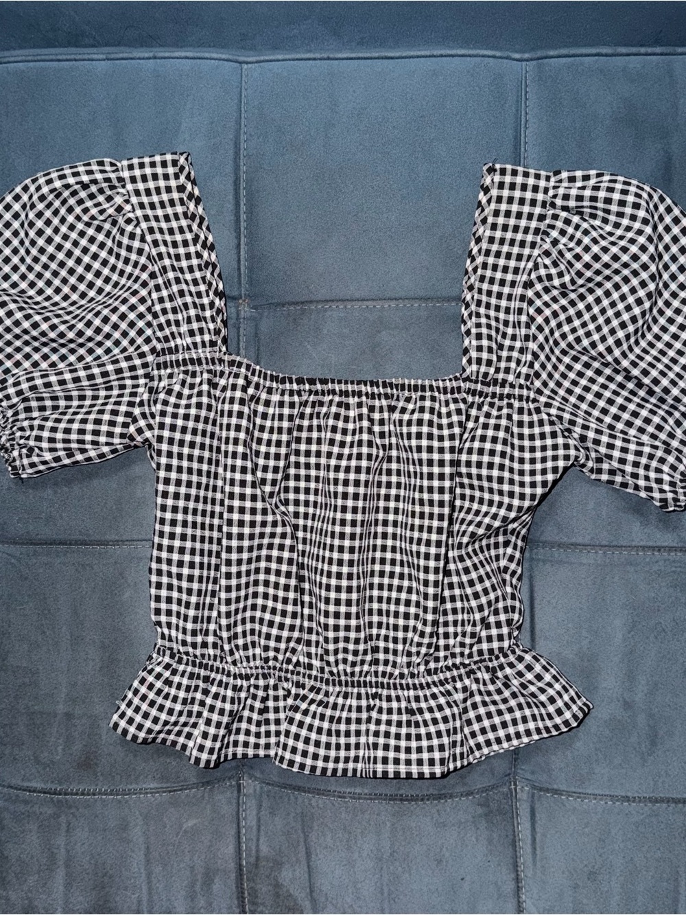 Sienna Sky Black & White Gingham Puff-Sleeve Crop Top